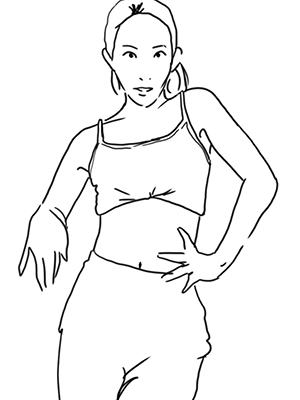 image of woman dancing, loosely drawn in black outlines