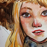 portrait of luna lovegood from harry potter in watercolor and colored pencil